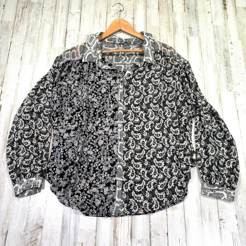 Free People Dani Paisley Button Up Top Women Large Multi Pattern‎ Boho Oversized